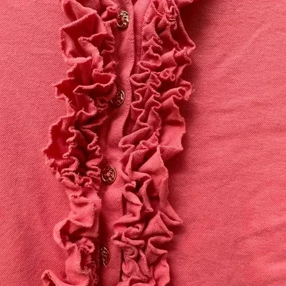 Tory Burch ruffle button long sleeve top Romilly pink coral salmon medium - Picture 12 of 13